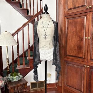 American Age Sleeveless Duster Vest Shawl Fringed Grunge Indie Sleaze Festival